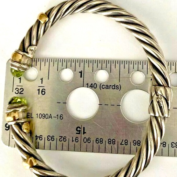 Samuel B. 5mm Sterling Silver 14K Gold Peridot Hinged Cable Cuff - Picture 10 of 11
